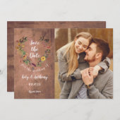 Sparen de Datum Floral Heart Rustic Foto van het H Save The Date (Voorkant / Achterkant)