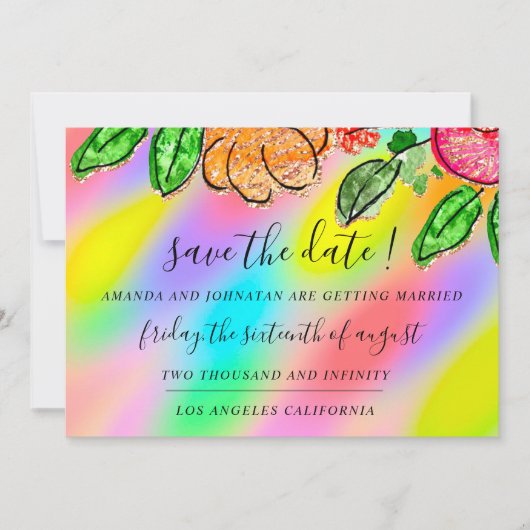 Sparen de Datum Floral Roos Glitter Holograaf Unic Save The Date (Voorkant)