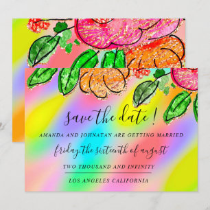 Sparen de Datum Floral Roos Glitter Holograaf Unic Save The Date