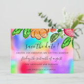 Sparen de Datum Floral Roos Glitter Holografieblau Save The Date (Staand voorkant)