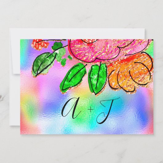 Sparen de Datum Floral Roos Glitter Holografieblau Save The Date (Achterkant)