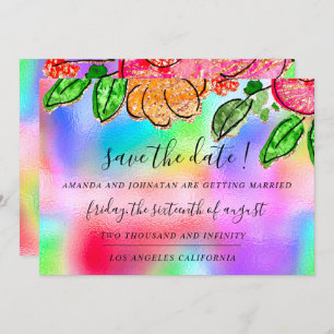 Sparen de Datum Floral Roos Glitter Holografieblau Save The Date
