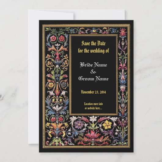 Sparen de Datum Floral Verlichte Medieval Editable Aankondiging (Voorkant)