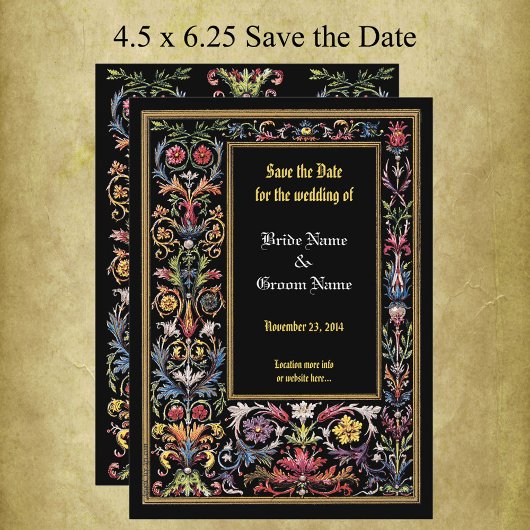 Sparen de Datum Floral Verlichte Medieval Editable Aankondiging