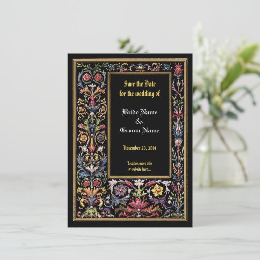 Sparen de Datum Floral Verlichte Medieval Editable Aankondiging (Staand voorkant)