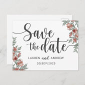 Sparen de Datum Floral Wedding Terracotta Briefkaart (Voorkant / Achterkant)