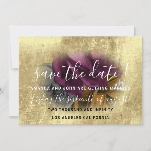 Sparen de Datum Floral Wreate Paars Gold Save The Date (Voorkant)