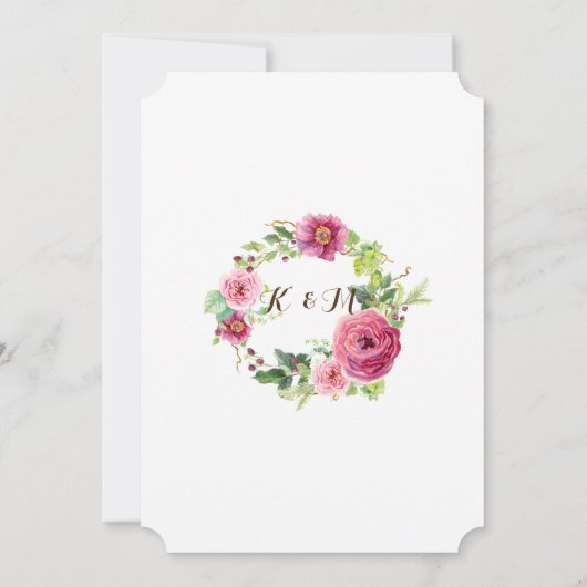 Sparen de Datum Floral Wreath Waterverf Rozen Peon Save The Date (Achterkant)