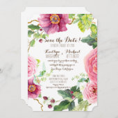 Sparen de Datum Floral Wreath Waterverf Rozen Peon Save The Date (Voorkant / Achterkant)