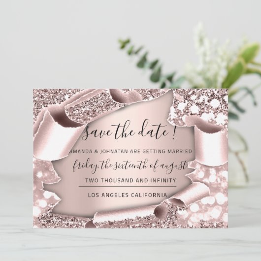 Sparen de Datum Florals Roos 3D koninklijk Lijst Save The Date (Staand voorkant)
