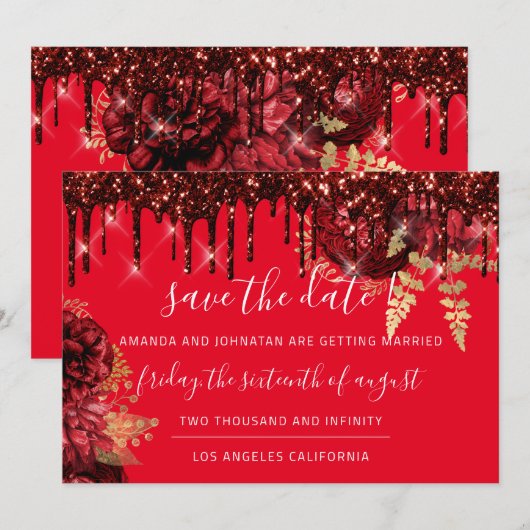 Sparen de Datum Florals Rozen Drijft Bourgogne Roo Save The Date (Voorkant / Achterkant)