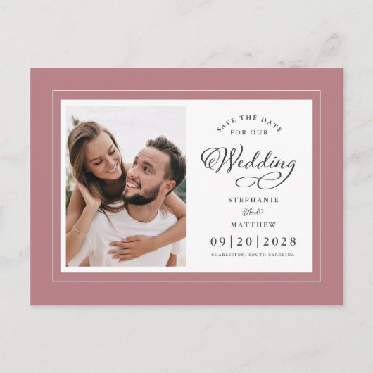 Sparen de Datum Foto Dusty Roos Pink Chic Wedding Aankondigingskaart (Voorkant)