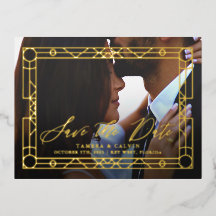 Sparen de Datum Foto en het Gouden Decoratieve Lij