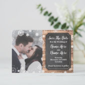 Sparen de Datum Foto Feestdagen Snowflake Wood Save The Date (Staand voorkant)