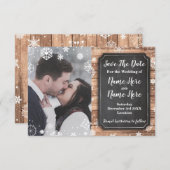 Sparen de Datum Foto Feestdagen Snowflake Wood Save The Date (Voorkant / Achterkant)
