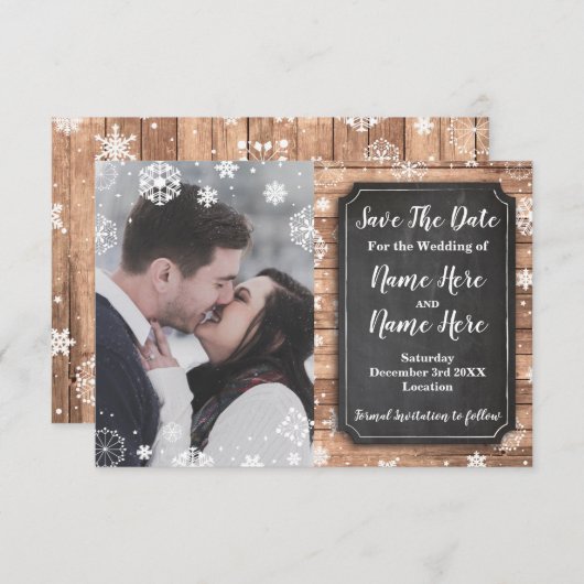 Sparen de Datum Foto Feestdagen Snowflake Wood Save The Date (Voorkant / Achterkant)