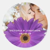 Sparen de Datum Foto Plum Gerber Daisy Wedding Ronde Sticker (Voorkant)