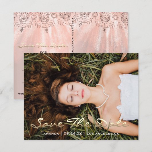 Sparen de Datum Foto Roze 16e 15e Vrijgezellenfees Briefkaart (Voorkant / Achterkant)