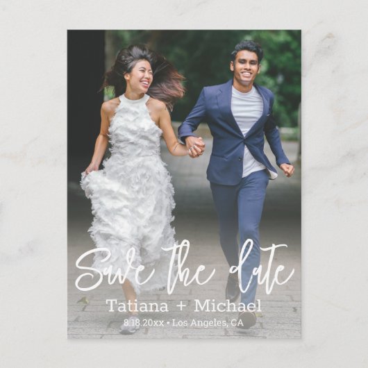sparen de datum, foto van grappige bruid en groom  aankondigingskaart (Voorkant)