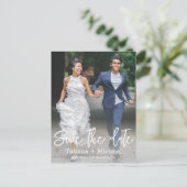 sparen de datum, foto van grappige bruid en groom aankondigingskaart (Staand voorkant)