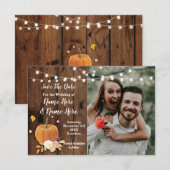 Sparen de Datum Foto van het Hout Pumpkin Weddensc Save The Date (Voorkant / Achterkant)