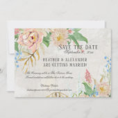 Sparen de Datum Foto Waterverf Boho Floral Marble Kaart (Voorkant)