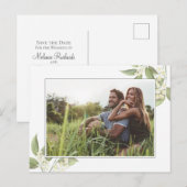 Sparen de Datum Foto Wedding Floral Greenery Aankondigingskaart (Voorkant / Achterkant)
