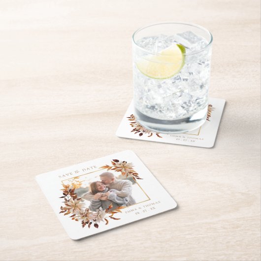 Sparen de Datum Fotobruiloft Kartonnen Onderzetters (Insitu)