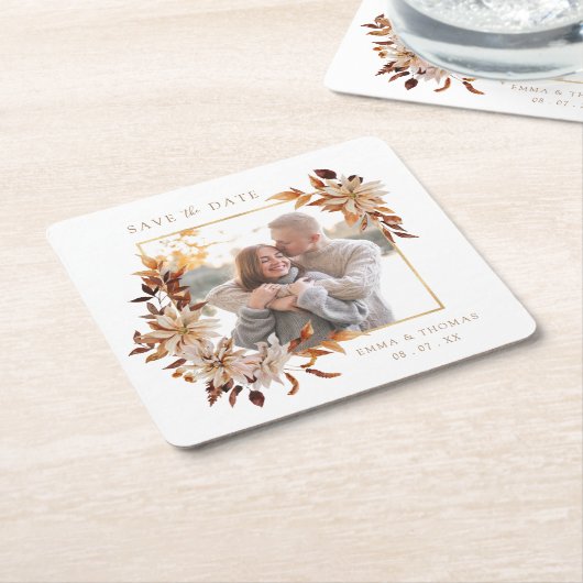 Sparen de Datum Fotobruiloft Kartonnen Onderzetters (Schuin)