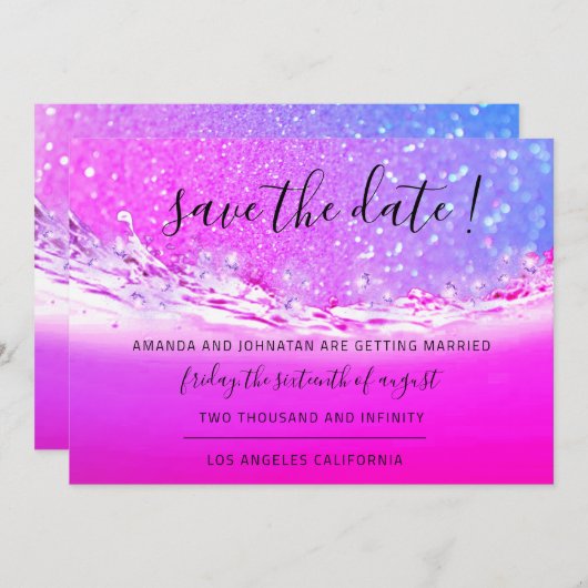 Sparen de Datum Fuchsia roze kristallen Ocean Ombr Save The Date (Voorkant / Achterkant)