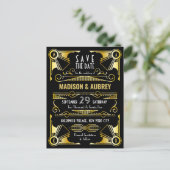 Sparen de Datum Gatsby Wedding Art Deco Gold Black Aankondigingskaart (Staand voorkant)