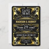Sparen de Datum Gatsby Wedding Art Deco Gold Black Kaart (Voorkant)