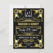Sparen de Datum Gatsby Wedding Art Deco Gold Black Magnetische Uitnodiging (Voorkant)