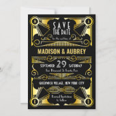 Sparen de Datum Gatsby Wedding Art Deco Gold Black Magnetische Uitnodiging (Voorkant)