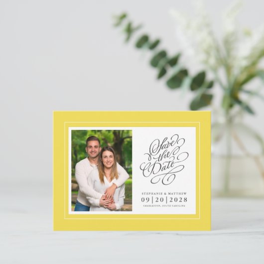 Sparen de Datum Gele Legante Weddenschap van de Fo Aankondigingskaart (Staand voorkant)
