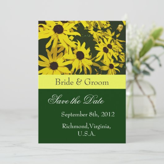 Sparen de Datum, gele maisiebloemen Save The Date (Staand voorkant)