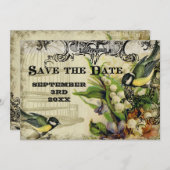 Sparen de Datum, Gele Song Bird Cage Floral Kaart (Voorkant / Achterkant)