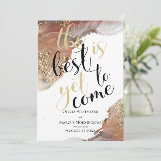 Sparen de Datum Gemarmerde Ink Gold en Bronze Kaart (Staand voorkant)