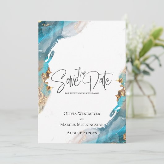 Sparen de Datum Gemarmerde Turquoise van de Inkt e Kaart (Staand voorkant)