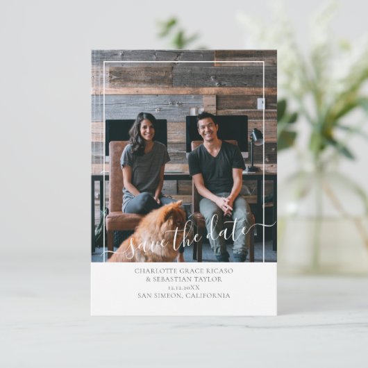 Sparen de Datum Gematigd Gepersonaliseerd Grijs Wi Aankondiging (Staand voorkant)