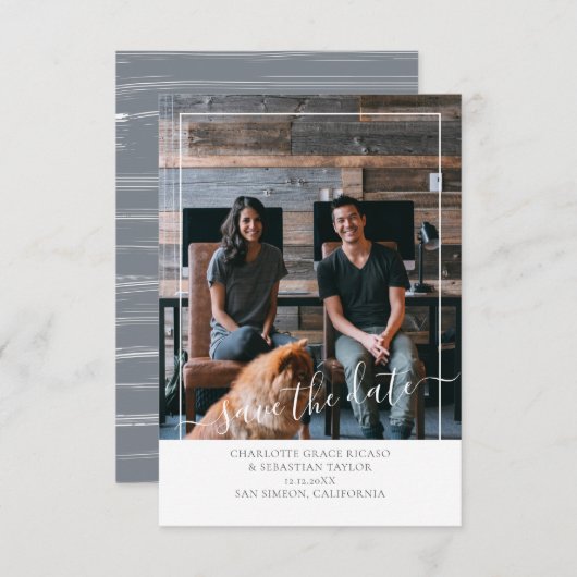 Sparen de Datum Gematigd Gepersonaliseerd Grijs Wi Aankondiging (Voorkant / Achterkant)