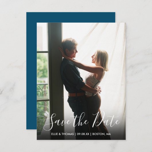 Sparen de Datum Gematigde Foto van het Manuscript Aankondigingskaart (Voorkant / Achterkant)