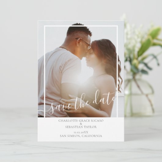 Sparen de Datum Gematigde Persoonlijke Foto Aankondiging (Staand voorkant)