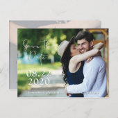 Sparen de Datum Geschaduwd Witmanuscript | 2 Foto' Aankondigingskaart (Voorkant / Achterkant)