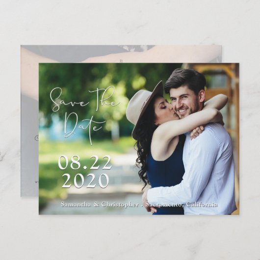 Sparen de Datum Geschaduwd Witmanuscript | 2 Foto' Aankondigingskaart (Voorkant / Achterkant)