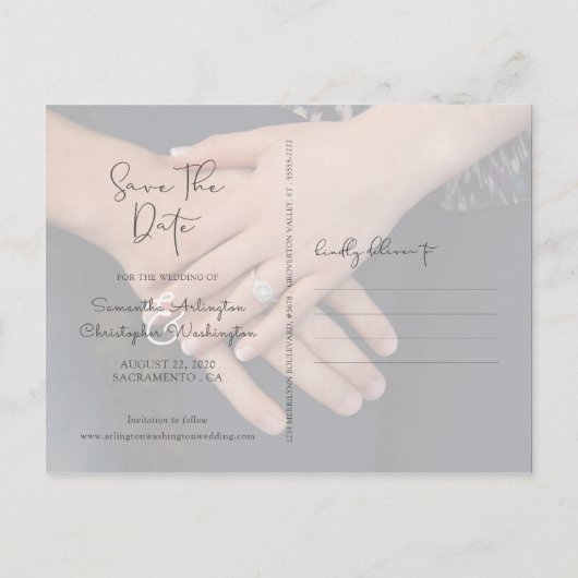 Sparen de Datum Geschaduwd Witmanuscript | 2 Foto' Aankondigingskaart (Achterkant)