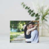 Sparen de Datum Geschaduwd Witmanuscript | 2 Foto' Aankondigingskaart (Staand voorkant)