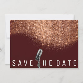Sparen de Datum Glitter Copper Burgundy Microphone Save The Date