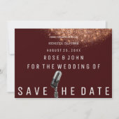 Sparen de Datum Glitter Copper Burgundy Microphone Save The Date (Achterkant)