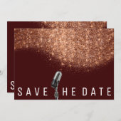 Sparen de Datum Glitter Copper Burgundy Microphone Save The Date (Voorkant / Achterkant)